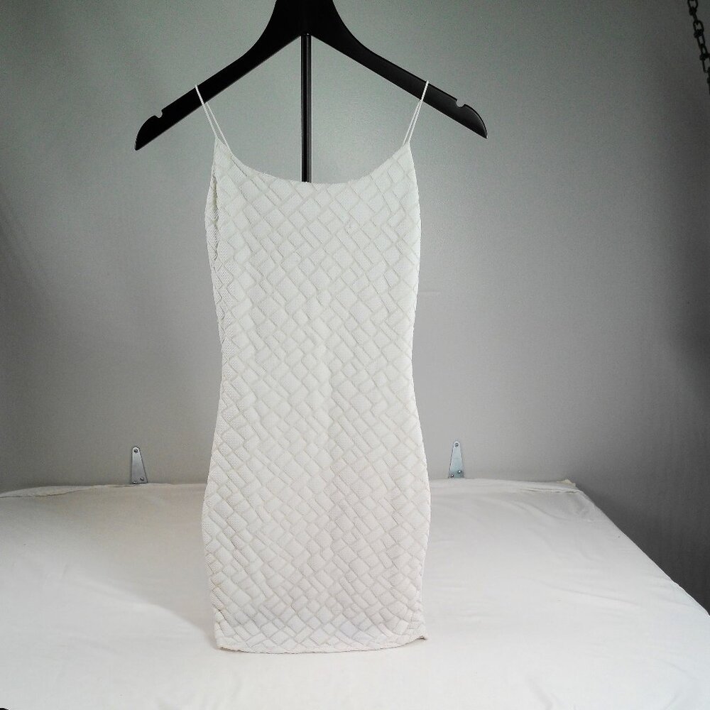 Misty Rose White Textured Woven Slip Dress Spaghetti Straps Size S